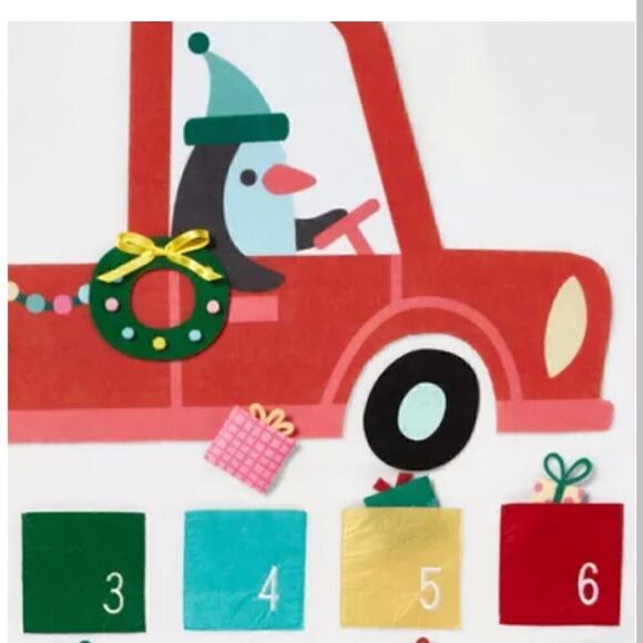 40" Oversized Fabric Penguin in TruckHanging Christmas Advent Calendar - Picture 2 of 3